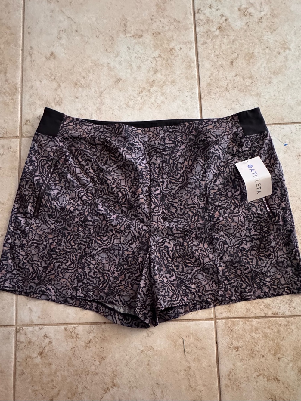 Athleta Black and Gray Patterned Athletic Shorts